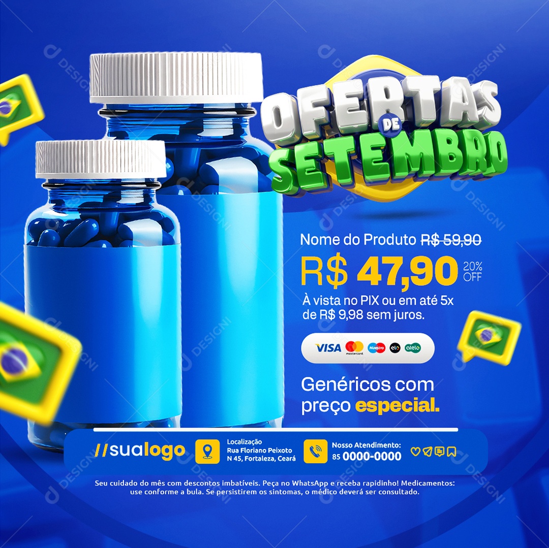 Ofertas de Setembro Farmácia Genéricos com Preço Especial Social Media PSD Editável