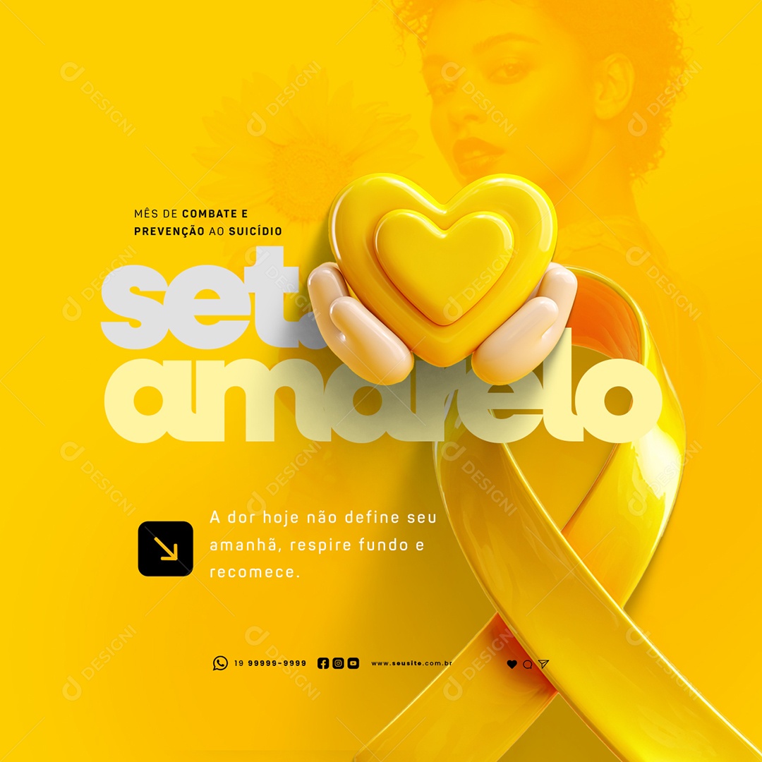Setembro Amarelo Mês de Combate e Prevenção ao Suicídio Social Media PSD Editável