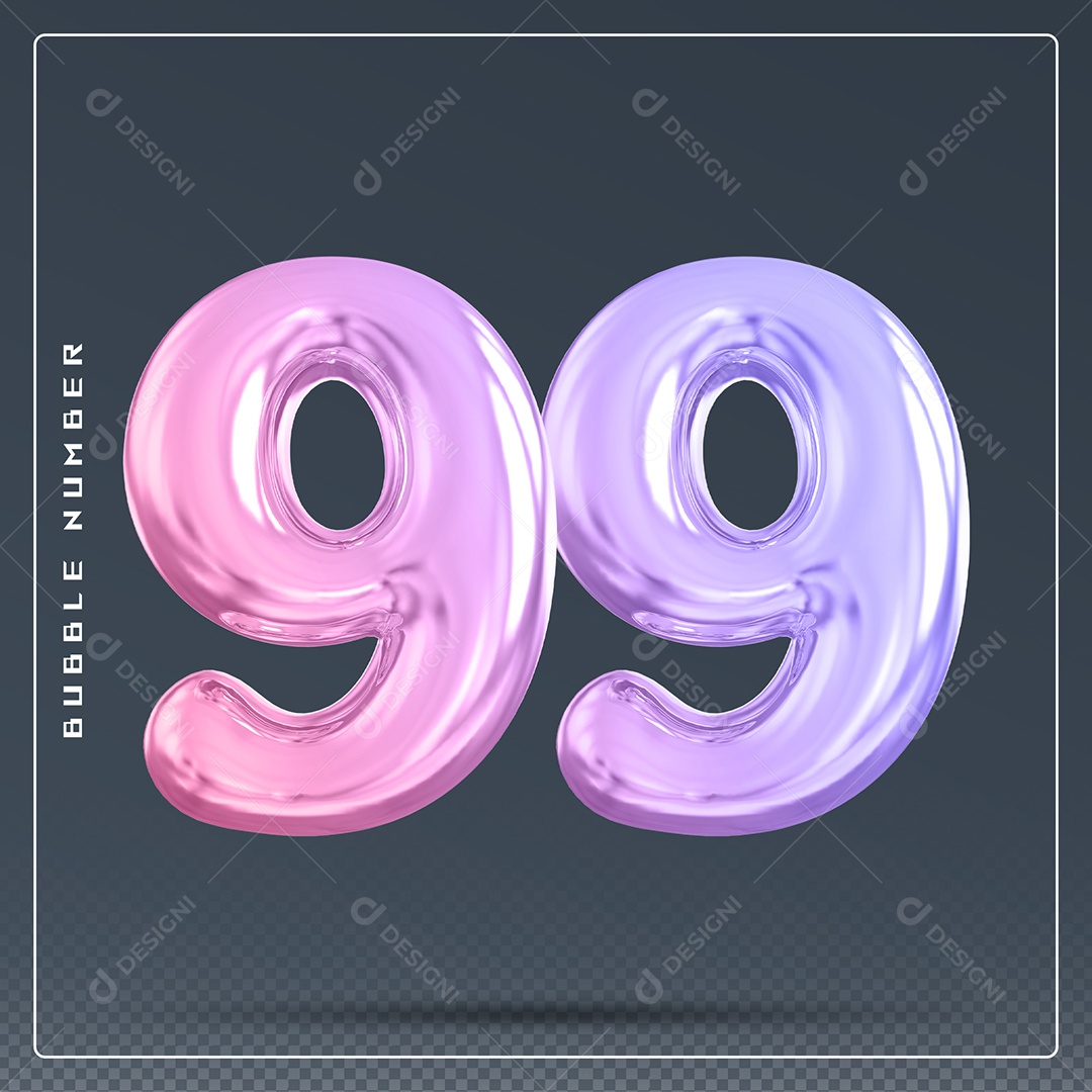 Elemento 3D Número 99 Colorido para Composição PSD