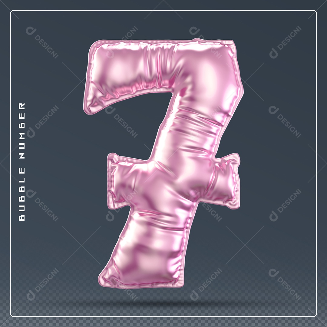 Elemento 3D Número 7 Colorido para Composição PSD
