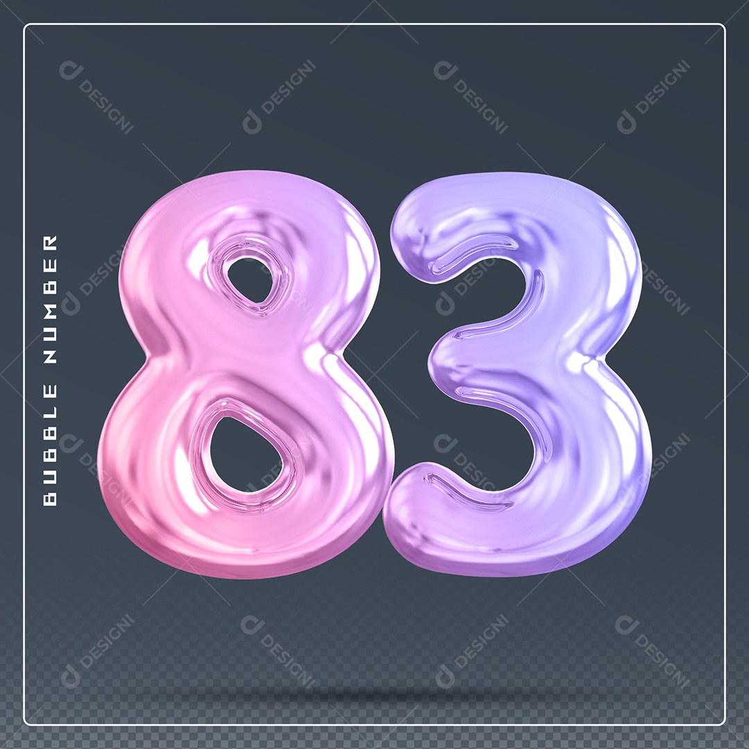 Elemento 3D Número 83 Colorido para Composição PSD