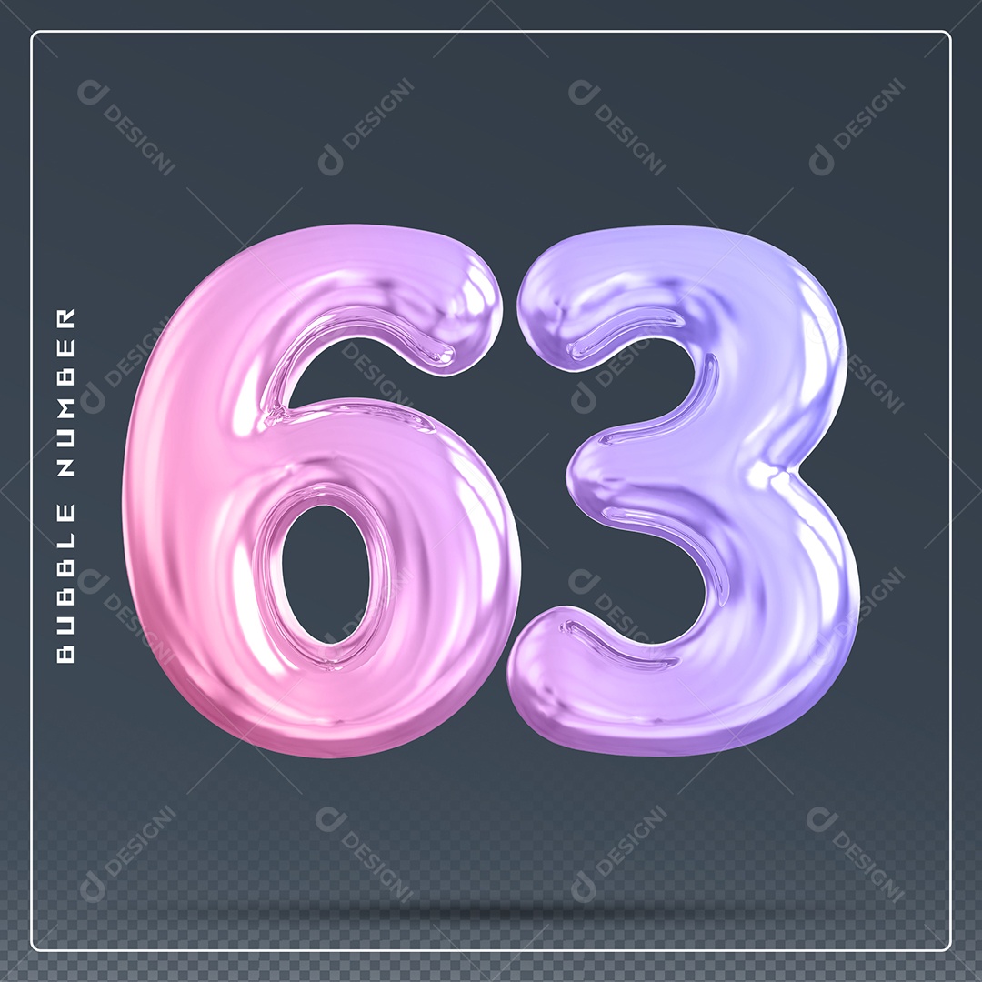 Elemento 3D Número 63 Colorido para Composição PSD