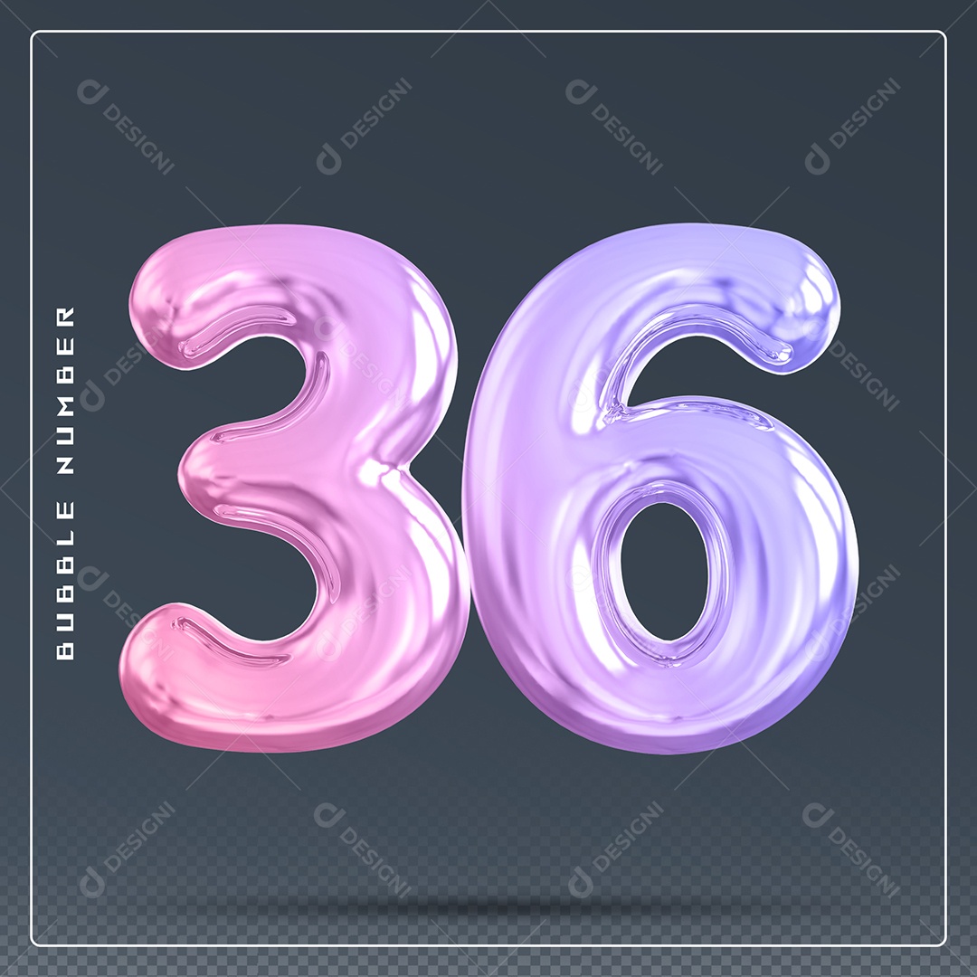 Elemento 3D Número 36 Colorido para Composição PSD