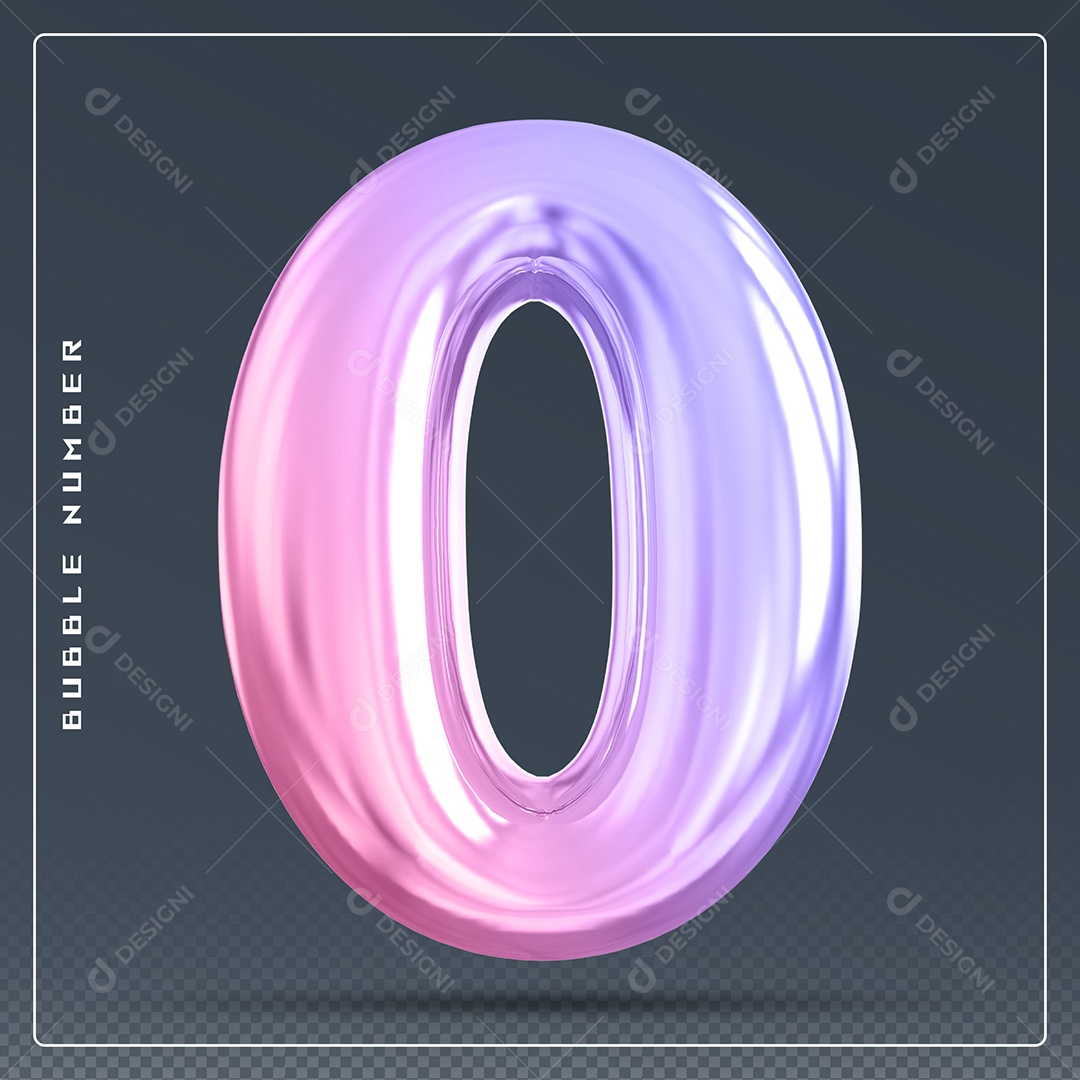 Elemento 3D Número 0 Colorido para Composição PSD