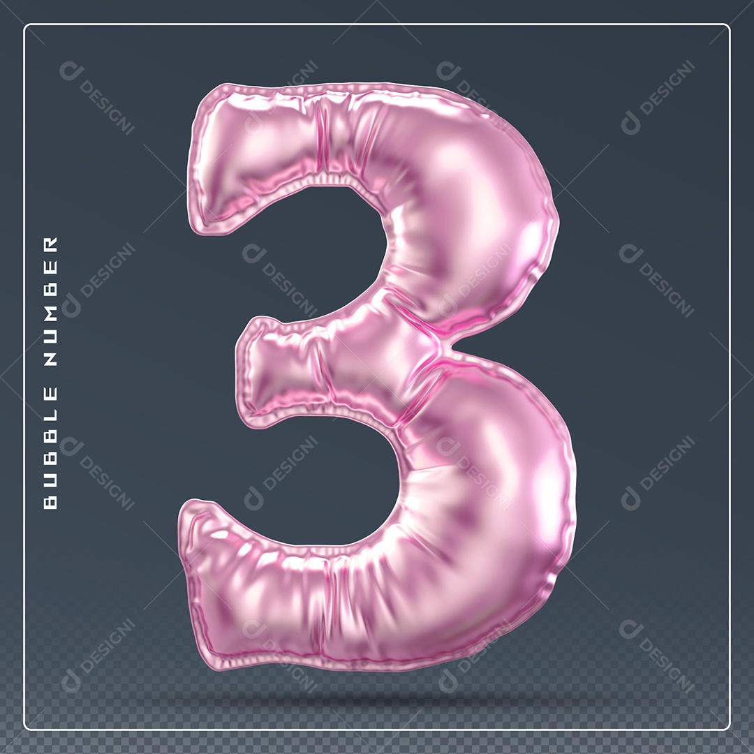 Elemento 3D Número 3 Colorido para Composição PSD