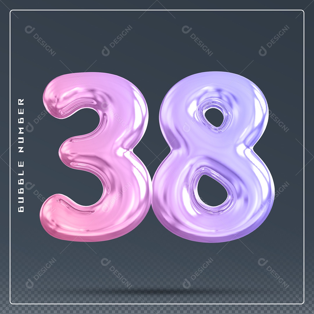 Elemento 3D Número 38 Colorido para Composição PSD
