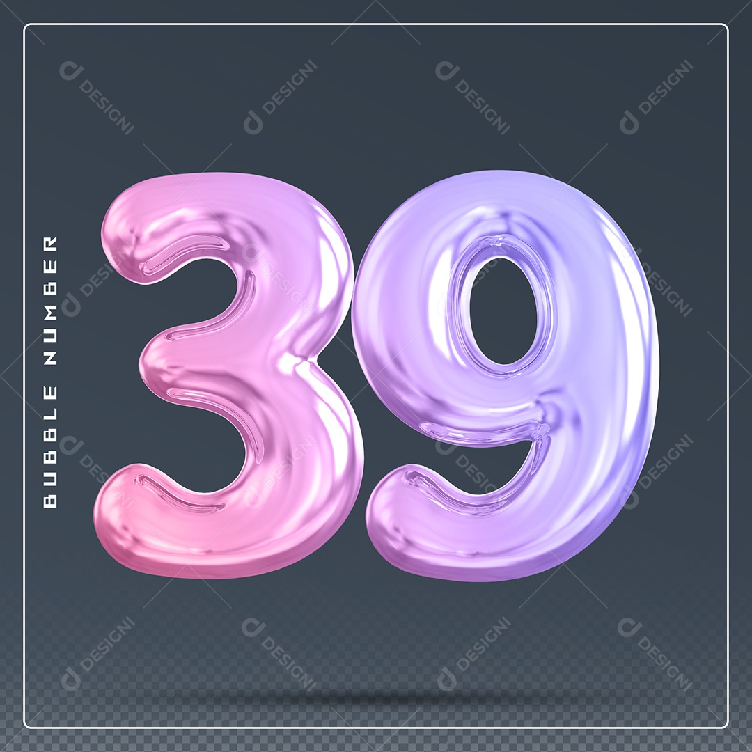 Elemento 3D Número 39 Colorido para Composição PSD