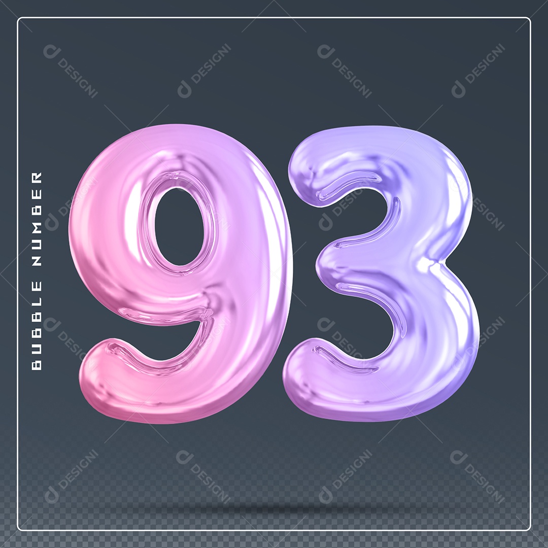 Elemento 3D Número 93 Colorido para Composição PSD