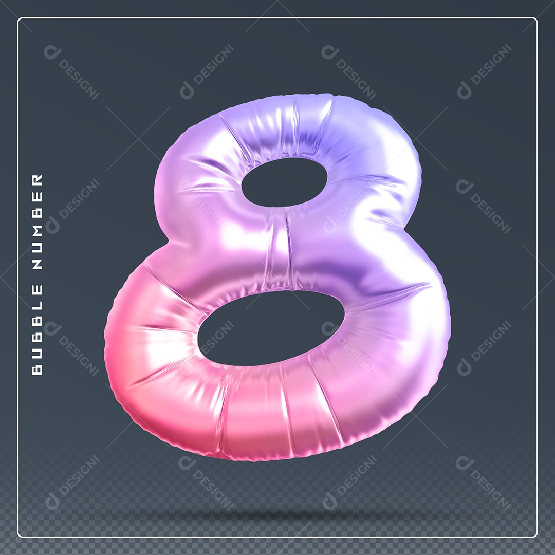 Elemento 3D Número 8 Colorido para Composição PSD