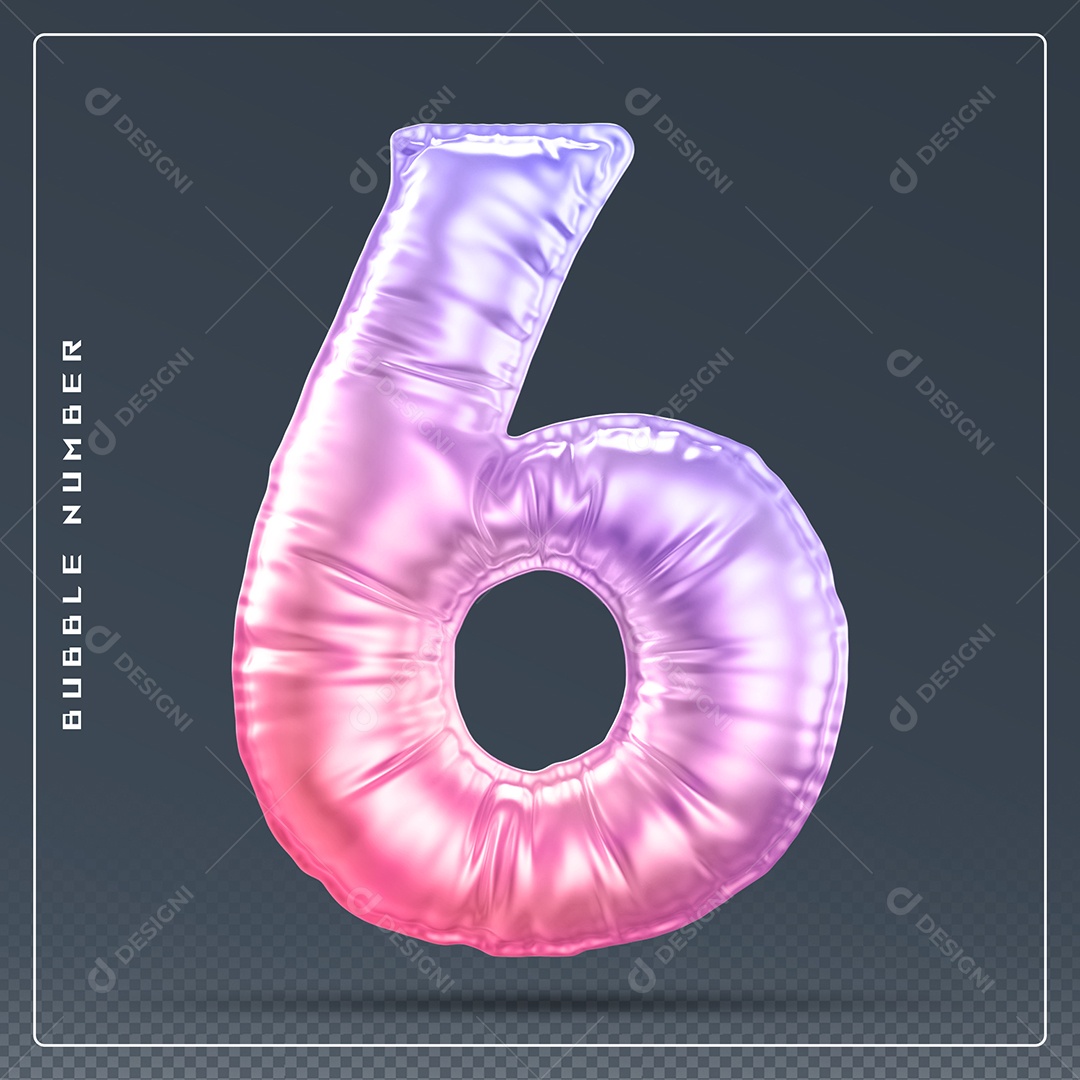 Elemento 3D Número 6 Colorido para Composição PSD