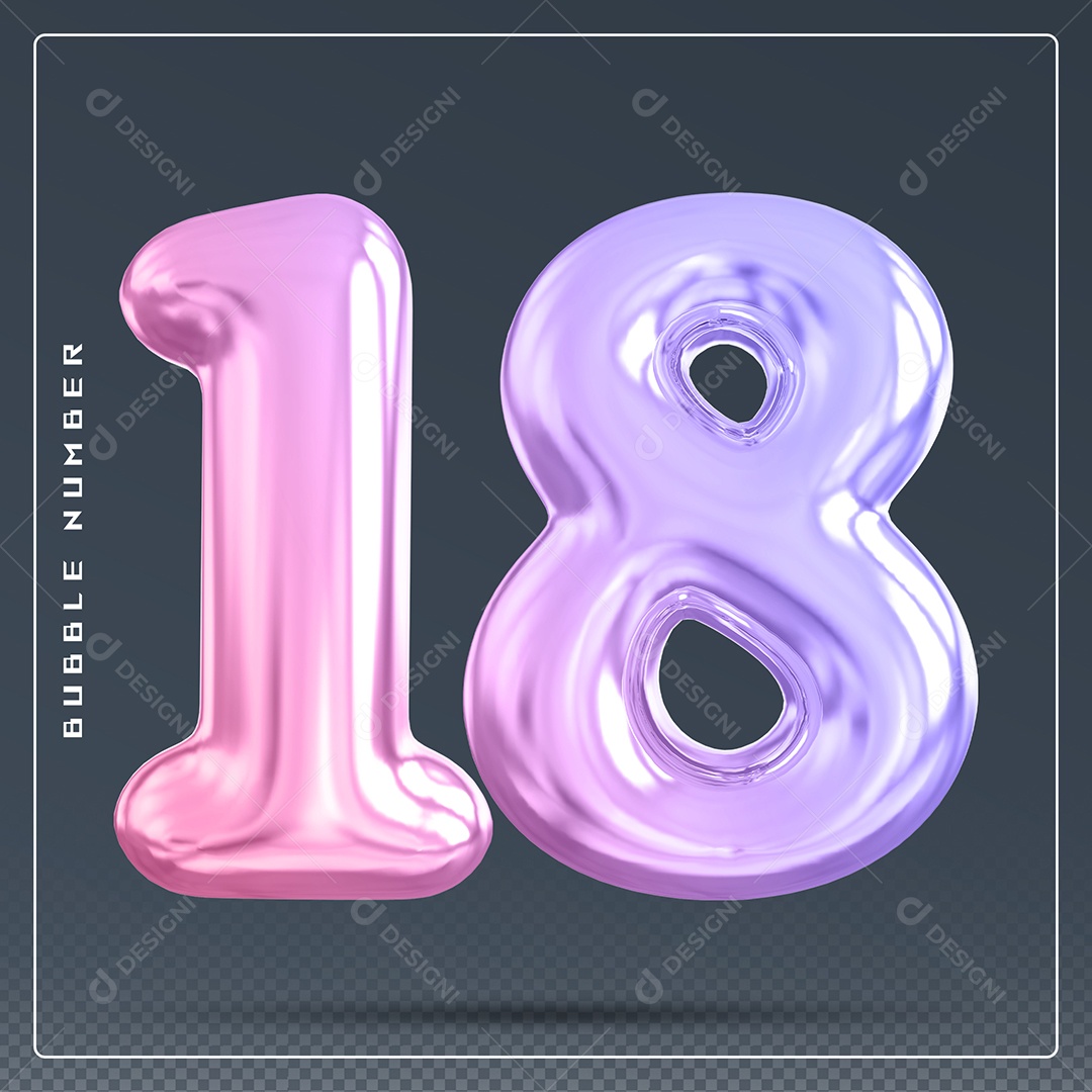 Elemento 3D Número 18 Colorido para Composição PSD