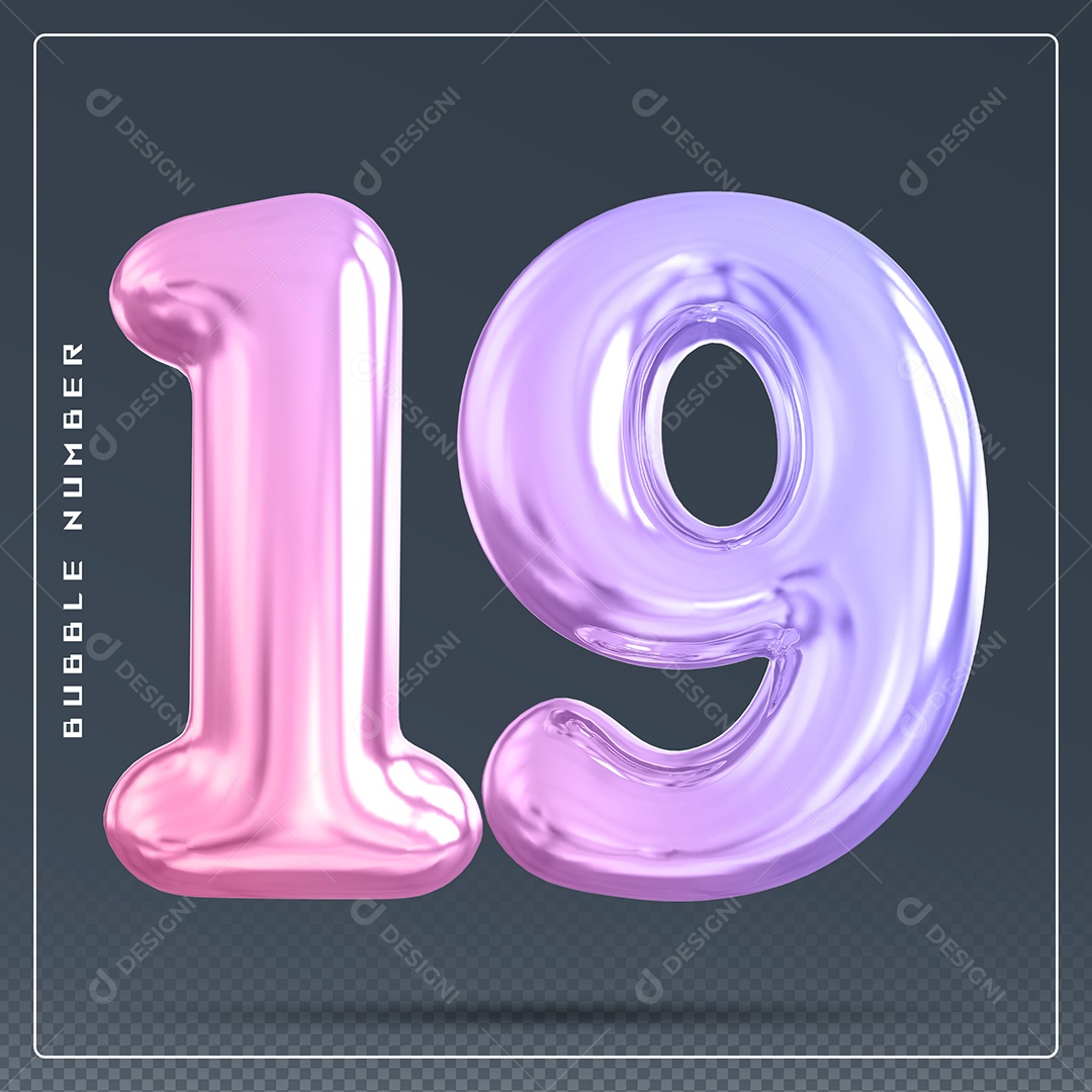 Elemento 3D Número 19 Colorido para Composição PSD