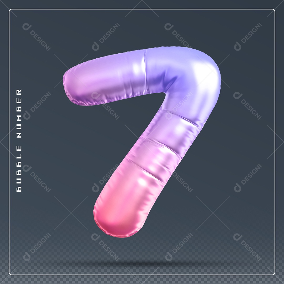 Elemento 3D Número 7 Colorido para Composição PSD