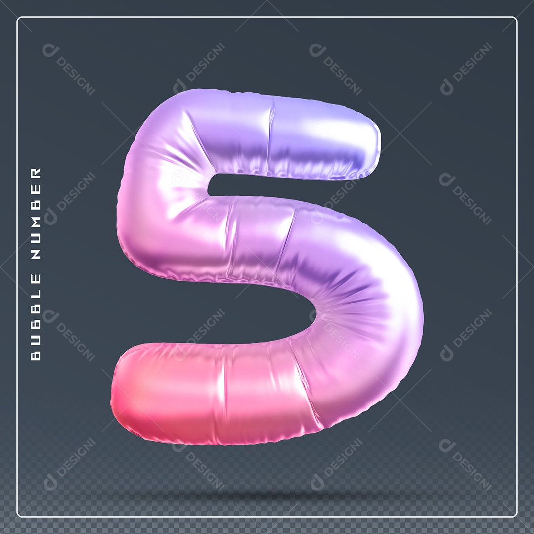 Elemento 3D Número 5 Colorido para Composição PSD