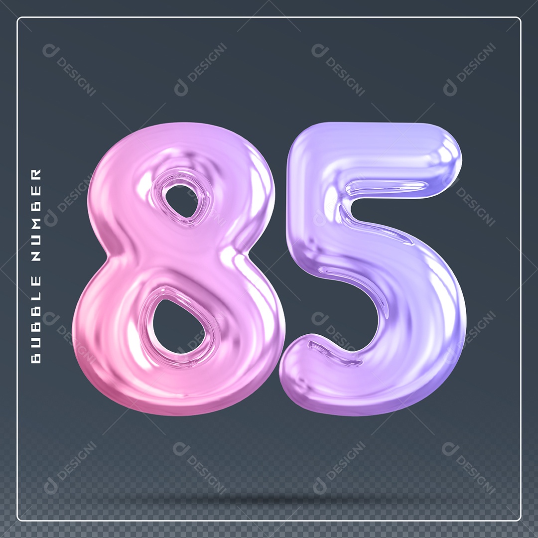 Elemento 3D Número 85 Colorido para Composição PSD