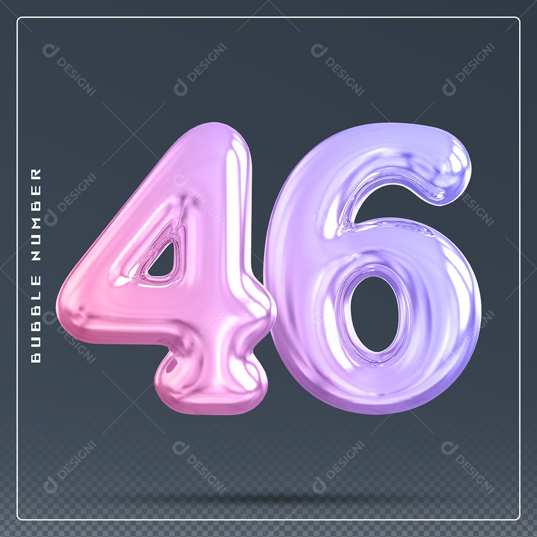 Elemento 3D Número 46 Colorido para Composição PSD