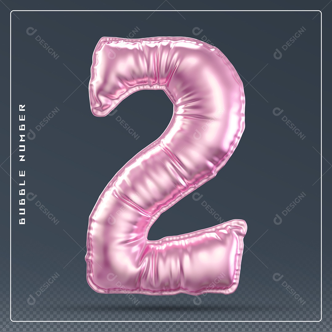 Elemento 3D Número 2 Colorido para Composição PSD