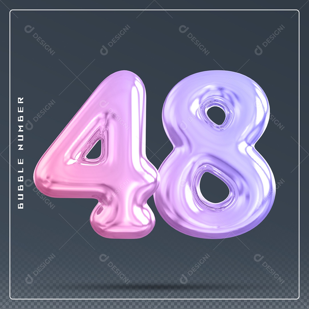 Elemento 3D Número 48 Colorido para Composição PSD