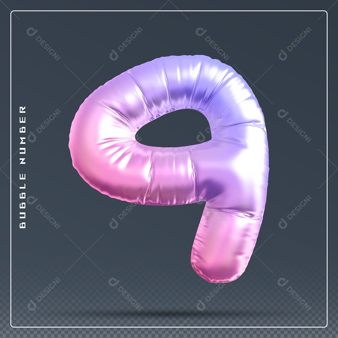Elemento 3D Número 9 Colorido para Composição PSD