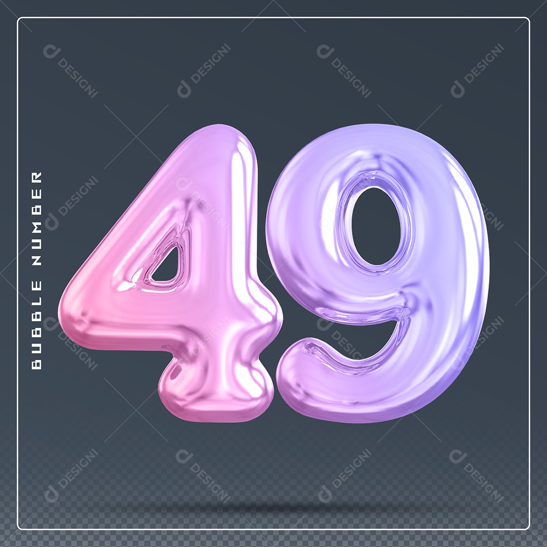 Elemento 3D Número 49 Colorido para Composição PSD