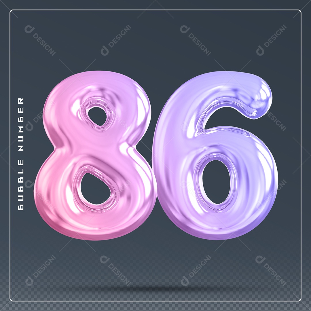 Elemento 3D Número 86 Colorido para Composição PSD