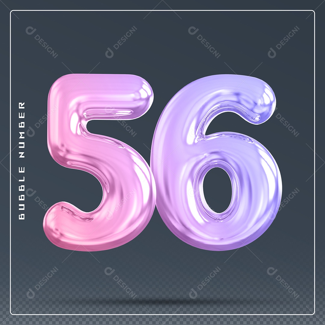Elemento 3D Número 56 Colorido para Composição PSD