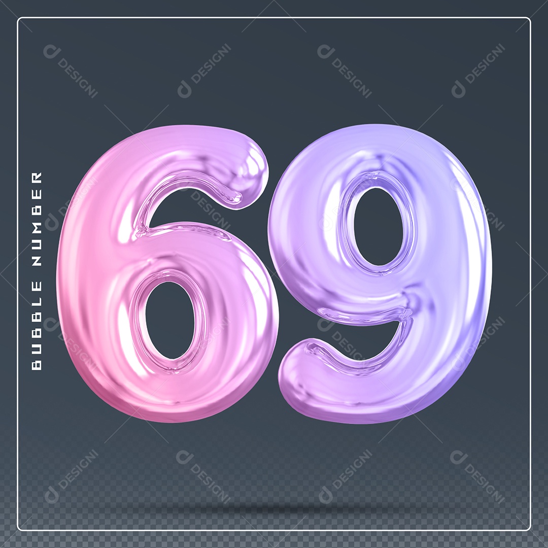 Elemento 3D Número 69 Colorido para Composição PSD