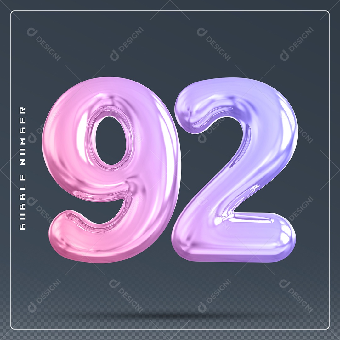 Elemento 3D Número 92 Colorido para Composição PSD