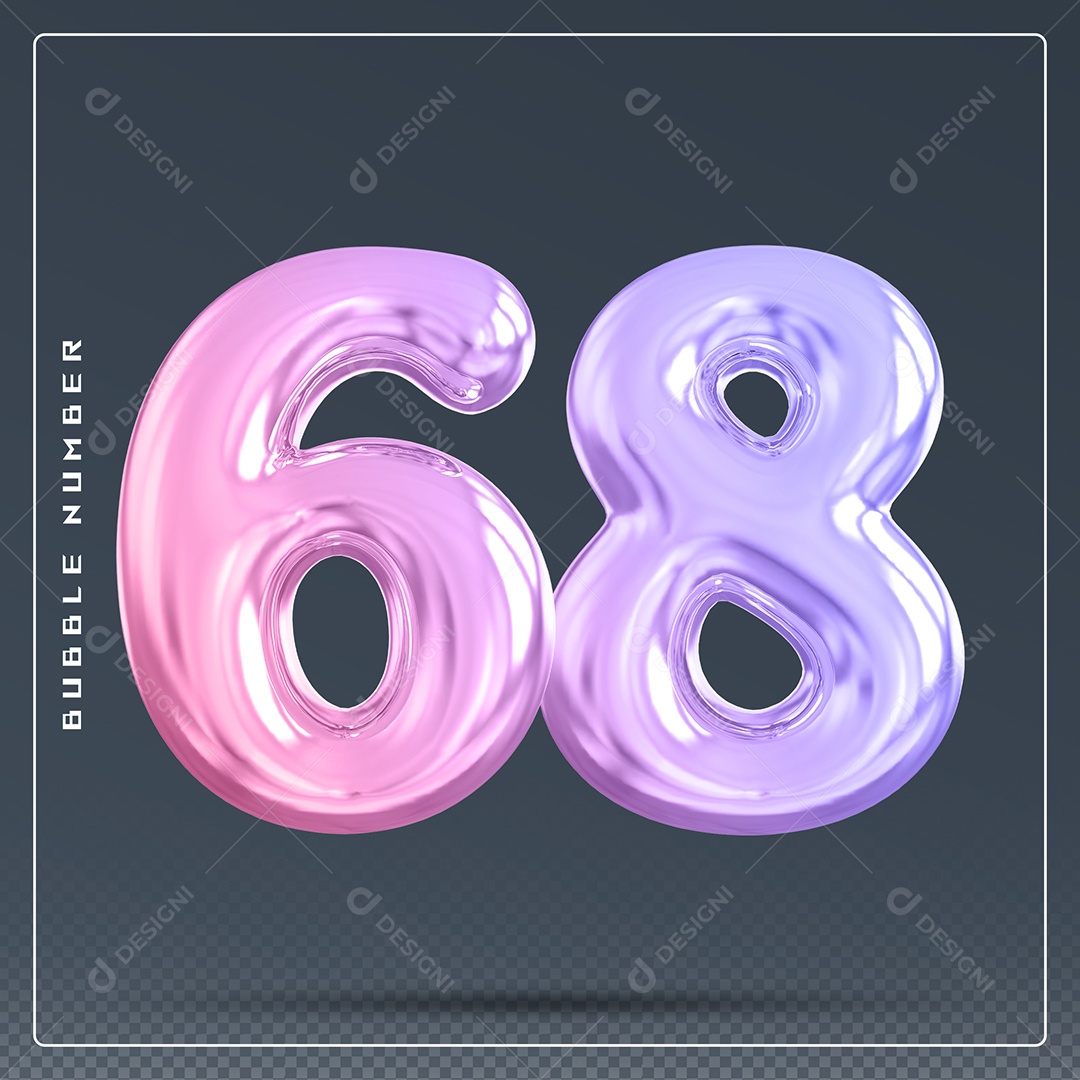 Elemento 3D Número 68 Colorido para Composição PSD