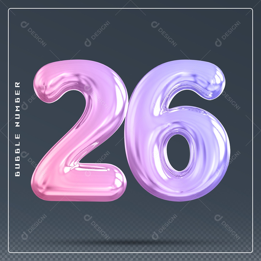 Elemento 3D Número 26 Colorido para Composição PSD