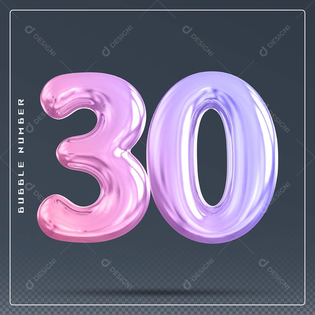 Elemento 3D Número 30 Colorido para Composição PSD