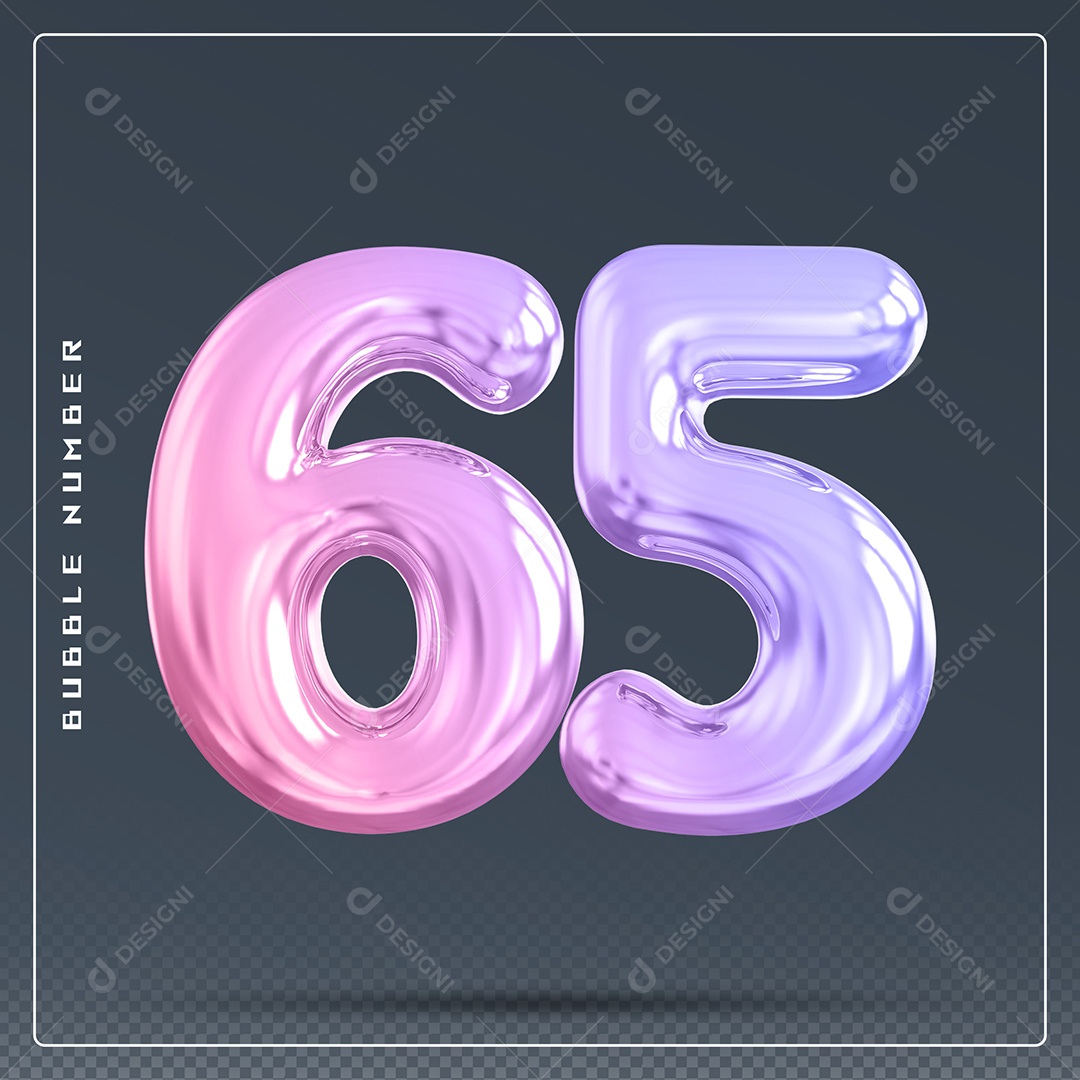 Elemento 3D Número 65 Colorido para Composição PSD