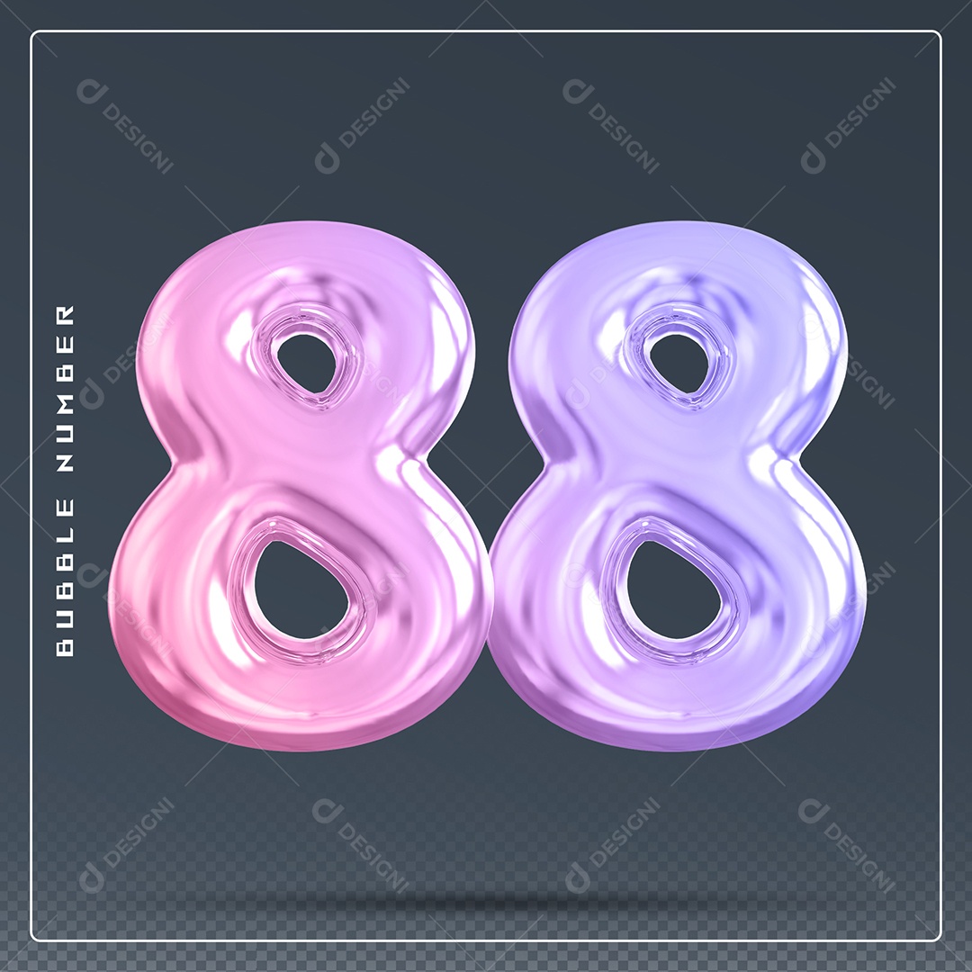 Elemento 3D Número 88 Colorido para Composição PSD