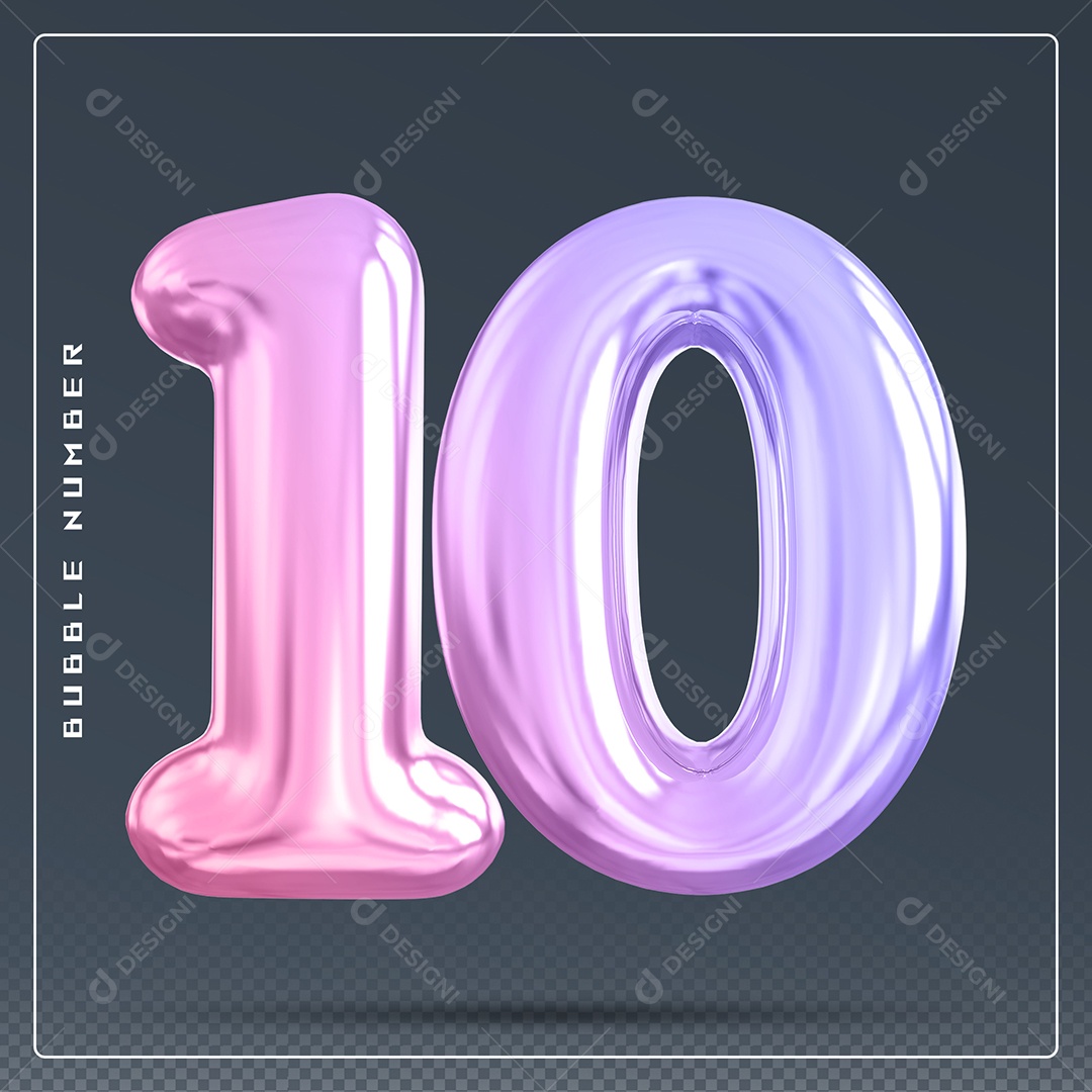 Elemento 3D Número 10 Colorido para Composição PSD