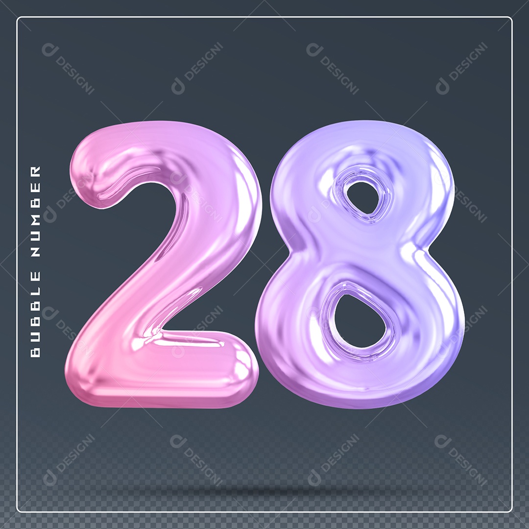 Elemento 3D Número 28 Colorido para Composição PSD