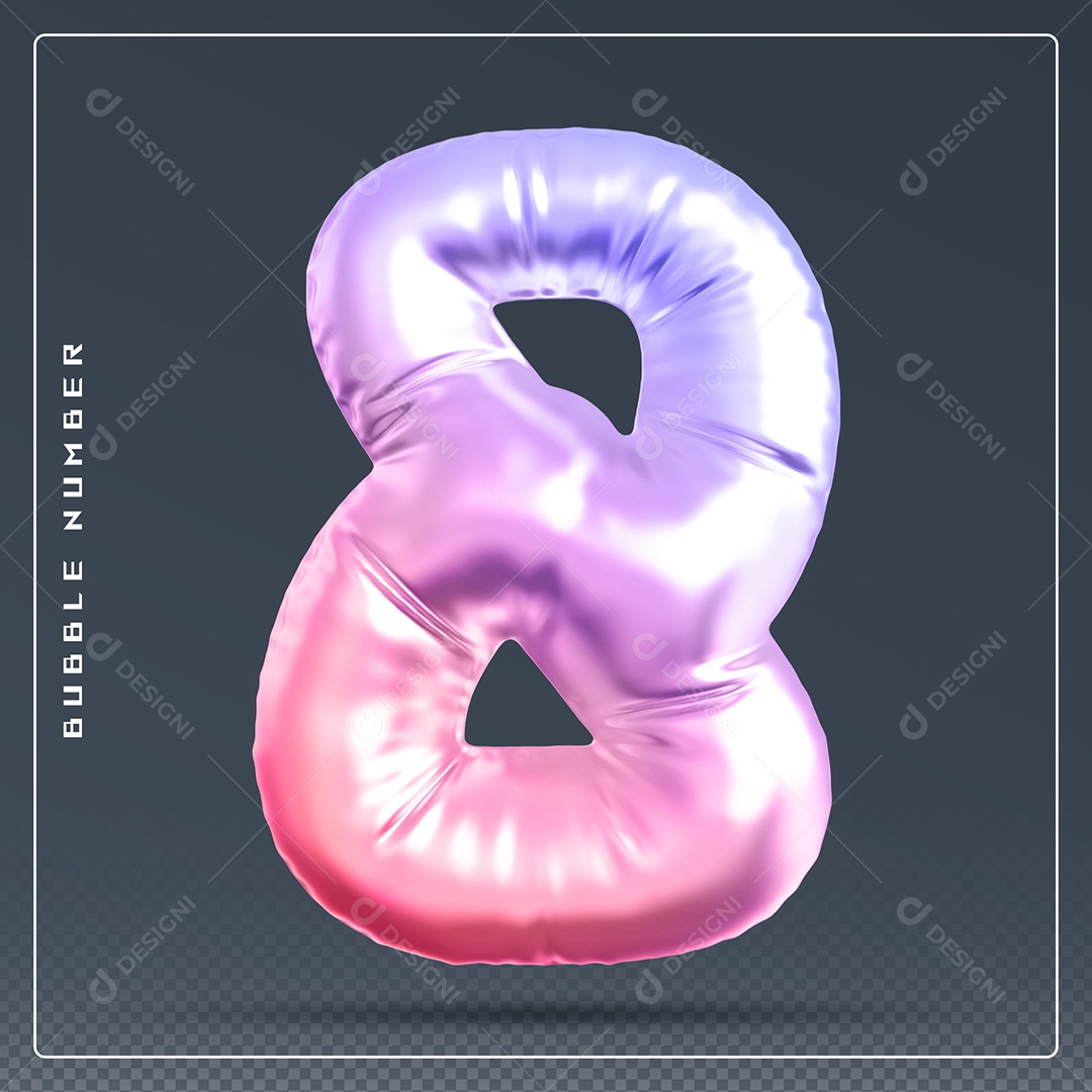 Elemento 3D Número 8 Colorido para Composição PSD
