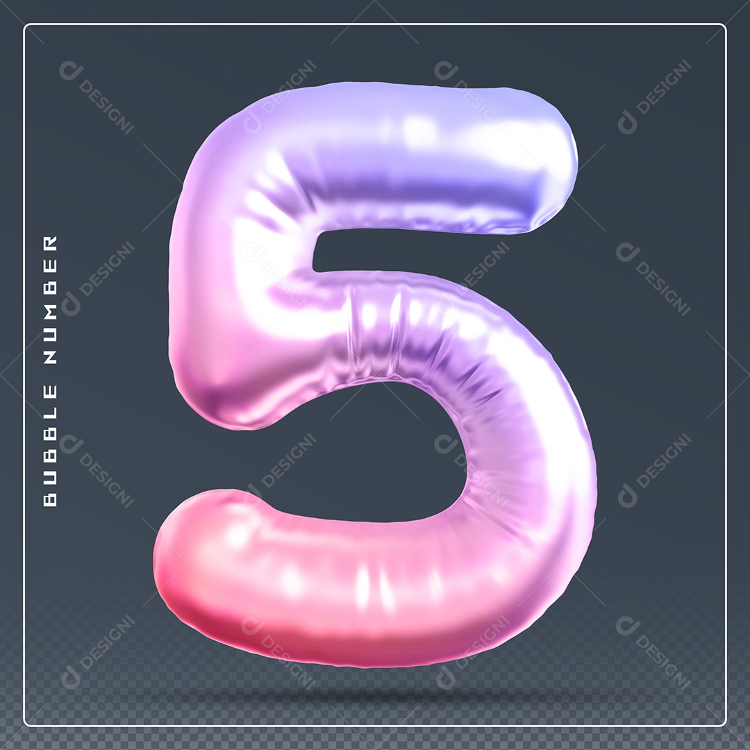 Elemento 3D Número 5 Colorido para Composição PSD
