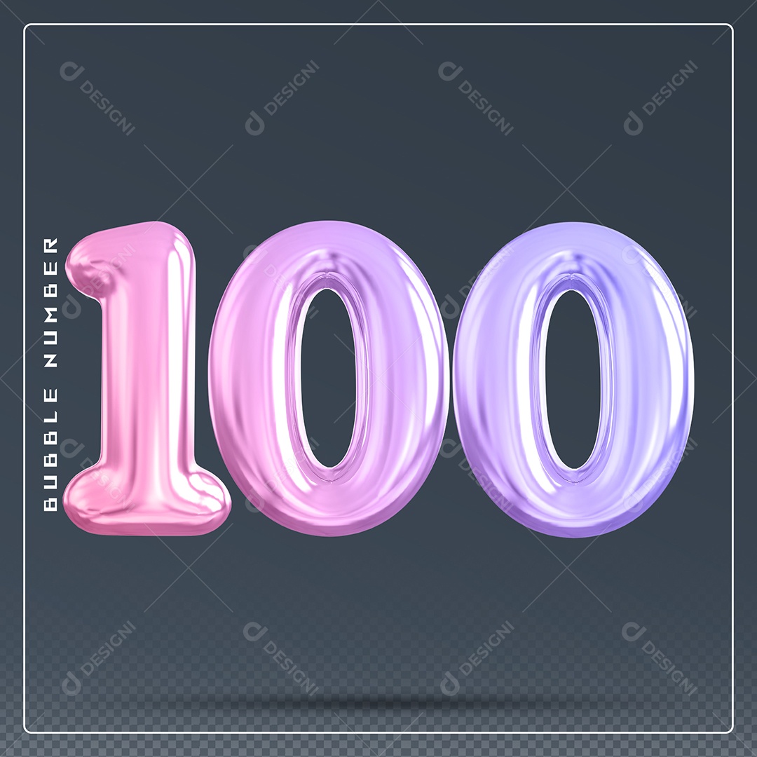 Elemento 3D Número 100 Colorido para Composição PSD