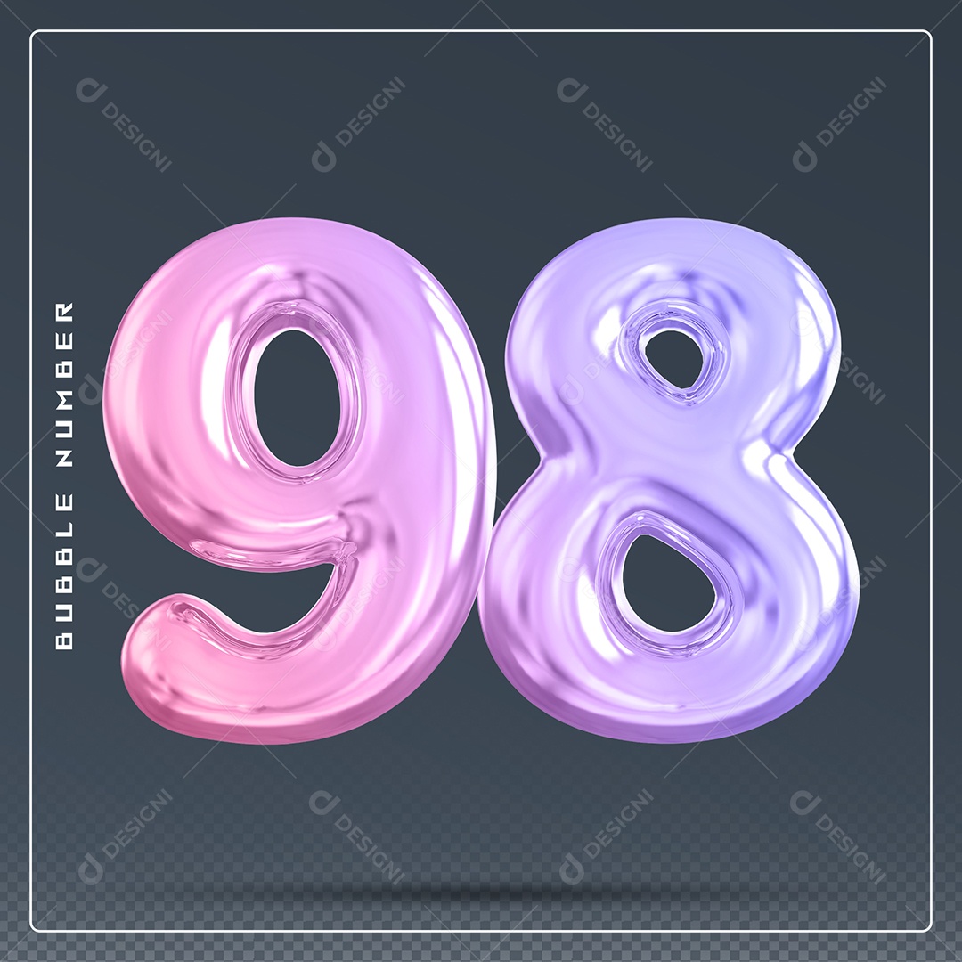 Elemento 3D Número 98 Colorido para Composição PSD