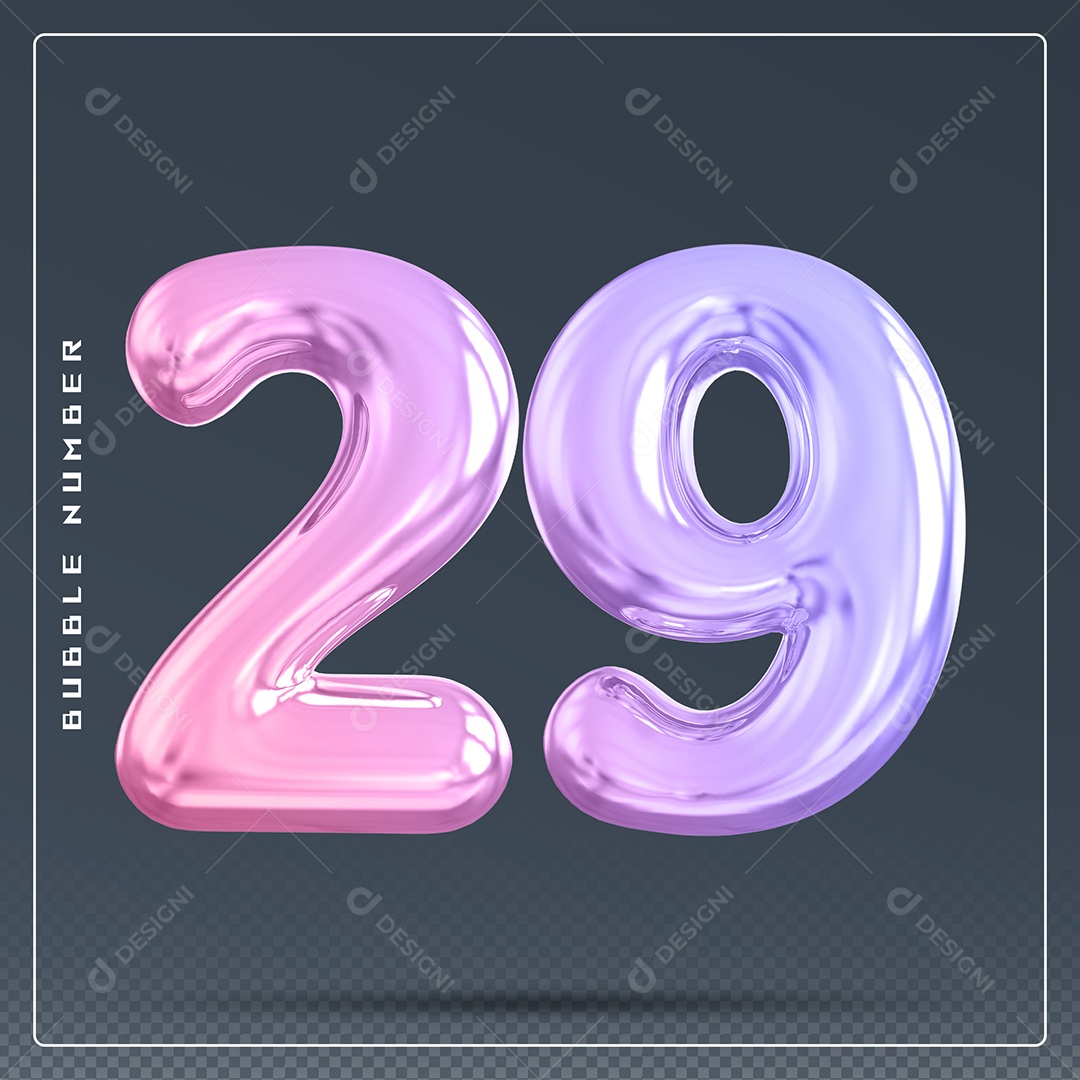 Elemento 3D Número 29 Colorido para Composição PSD