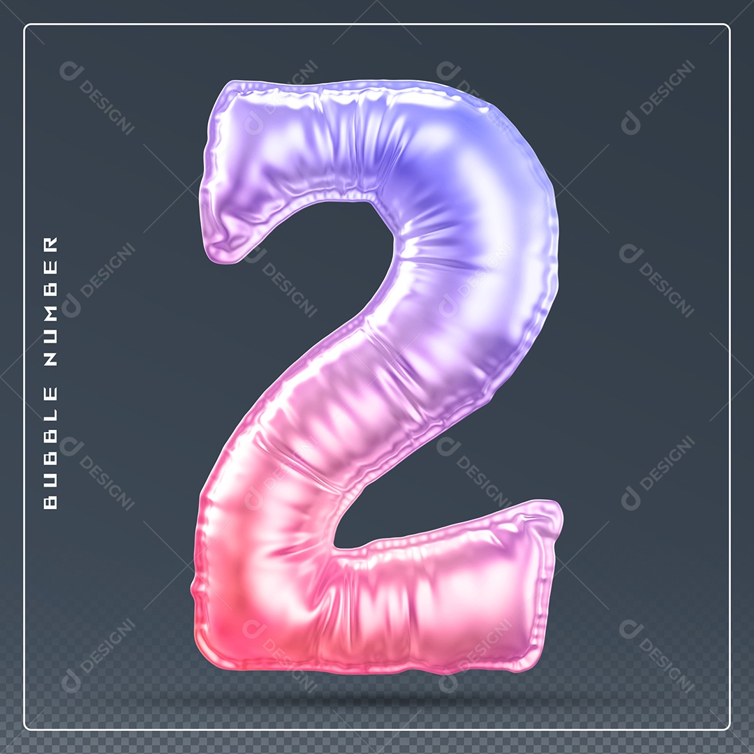 Elemento 3D Número 2 Colorido para Composição PSD