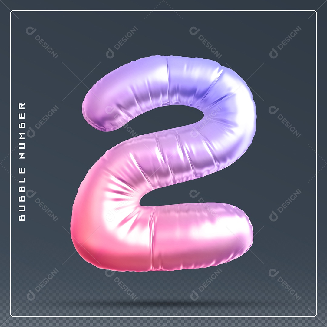 Elemento 3D Número 2 Colorido para Composição PSD