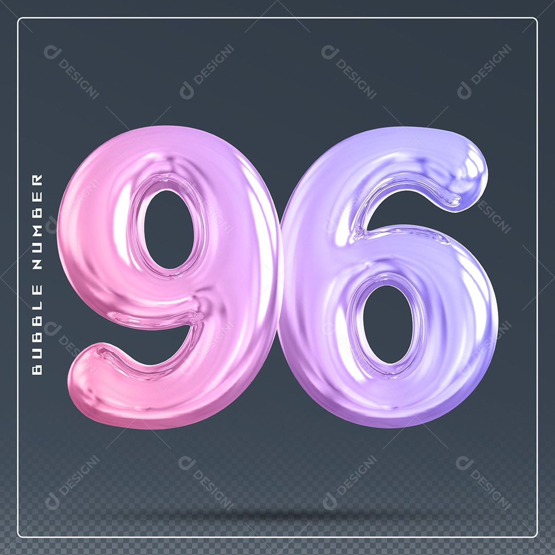 Elemento 3D Número 96 Colorido para Composição PSD