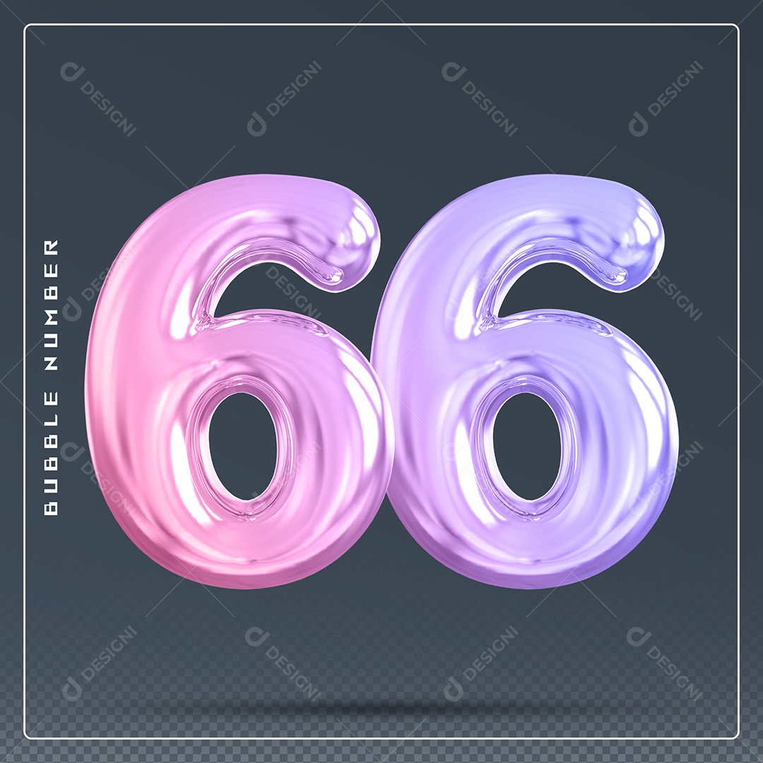 Elemento 3D Número 66 Colorido para Composição PSD