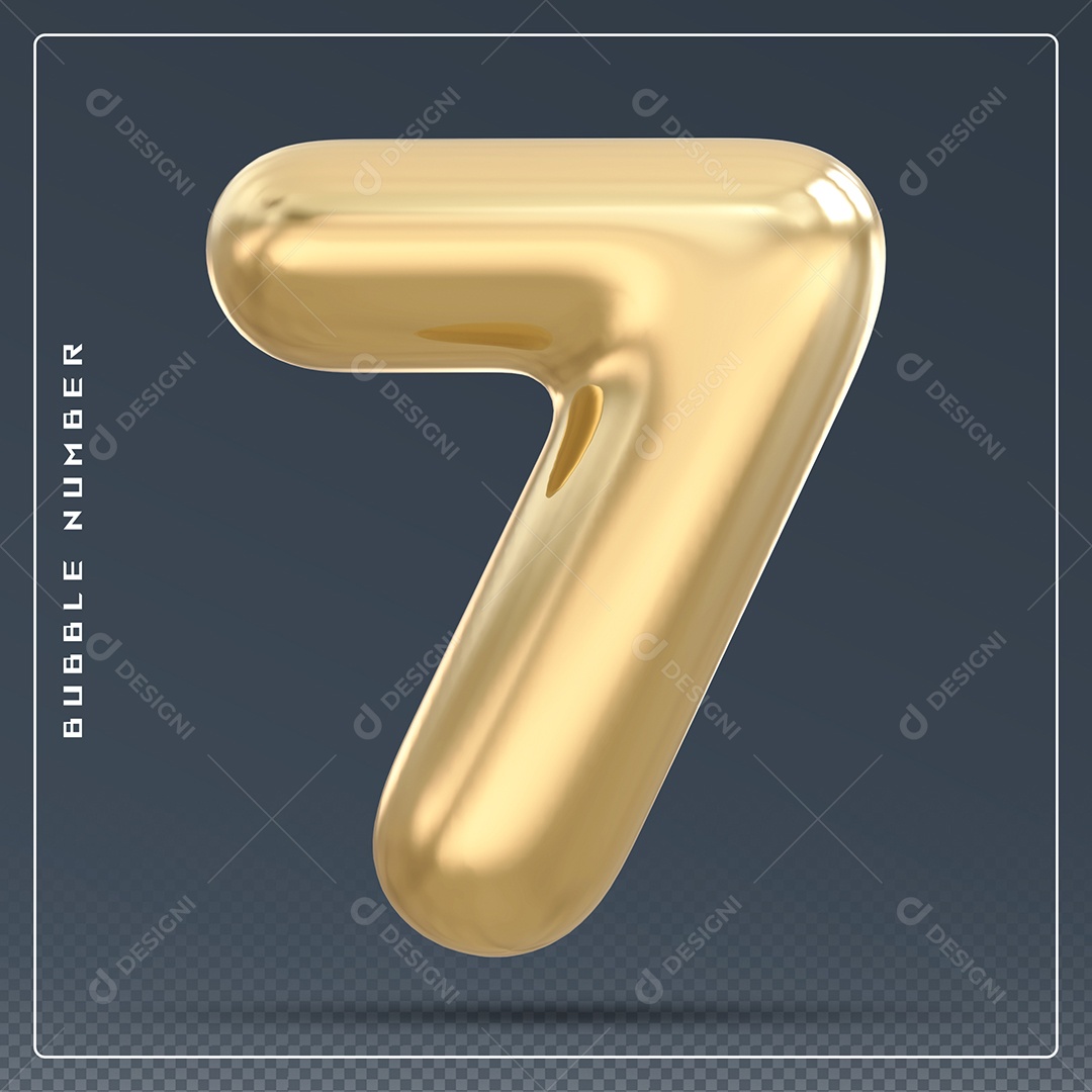 Elemento 3D Número 7 Dourado para Composição PSD