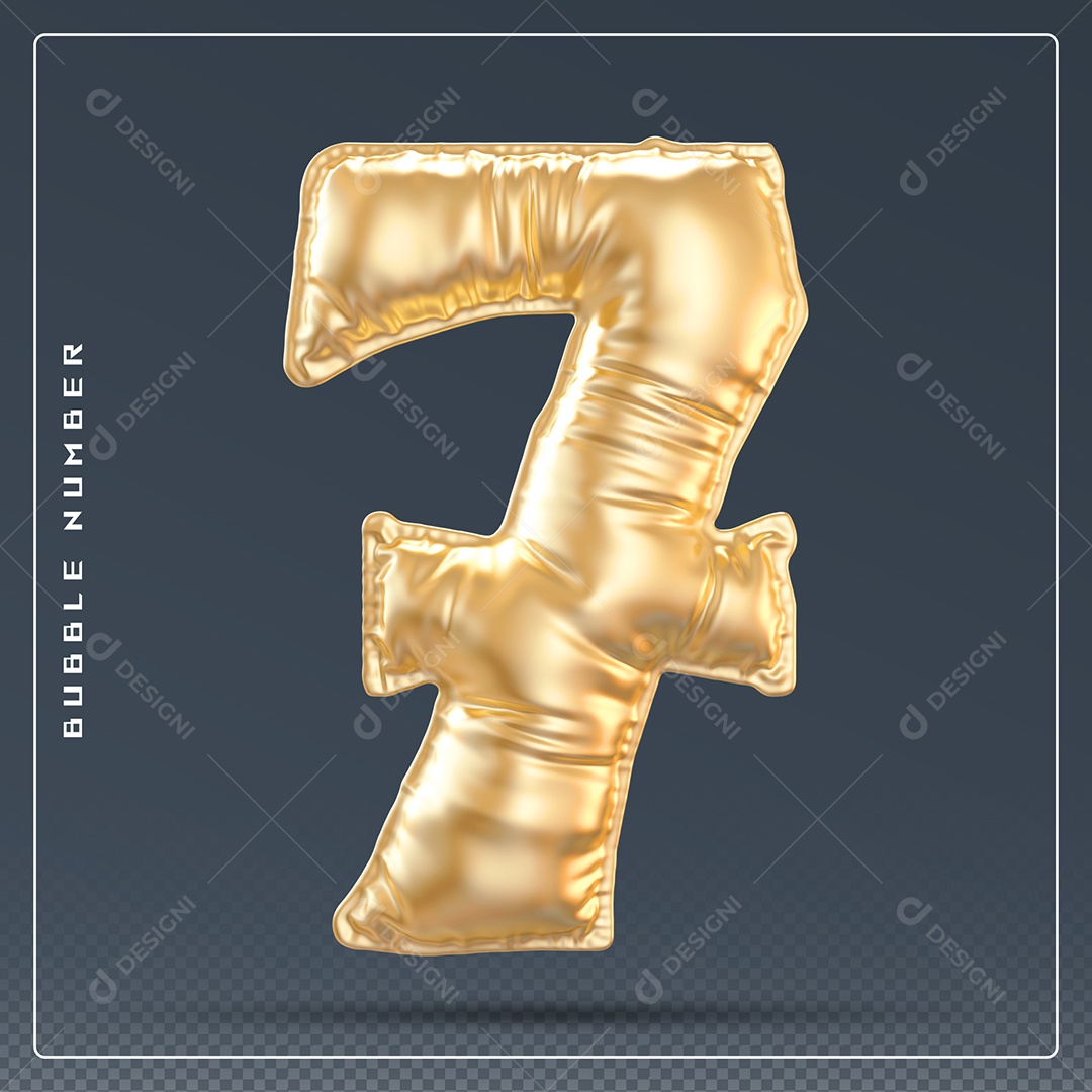 Elemento 3D Número 7 Dourado para Composição PSD