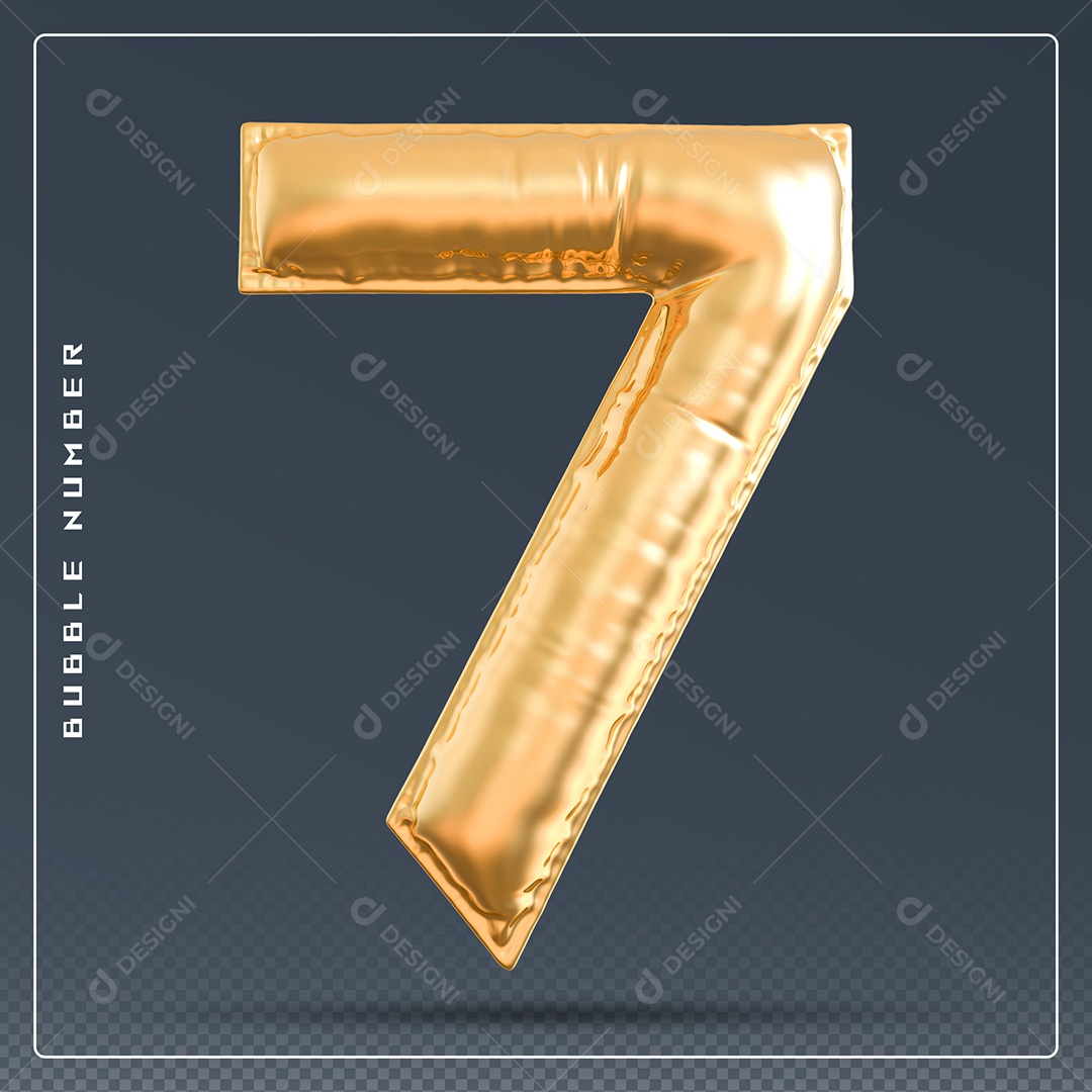Elemento 3D Número 7 Dourado para Composição PSD