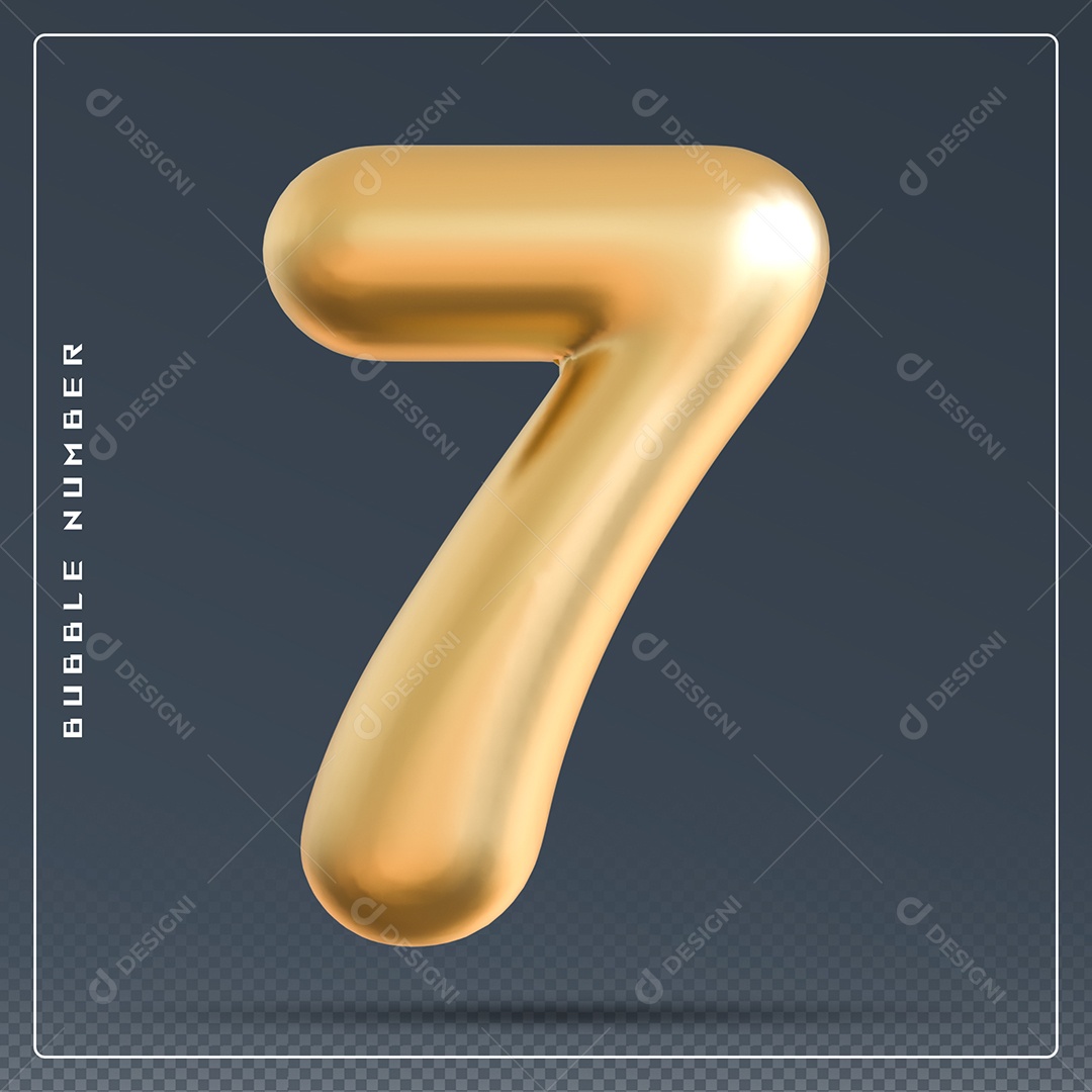 Elemento 3D Número 7 Dourado para Composição PSD