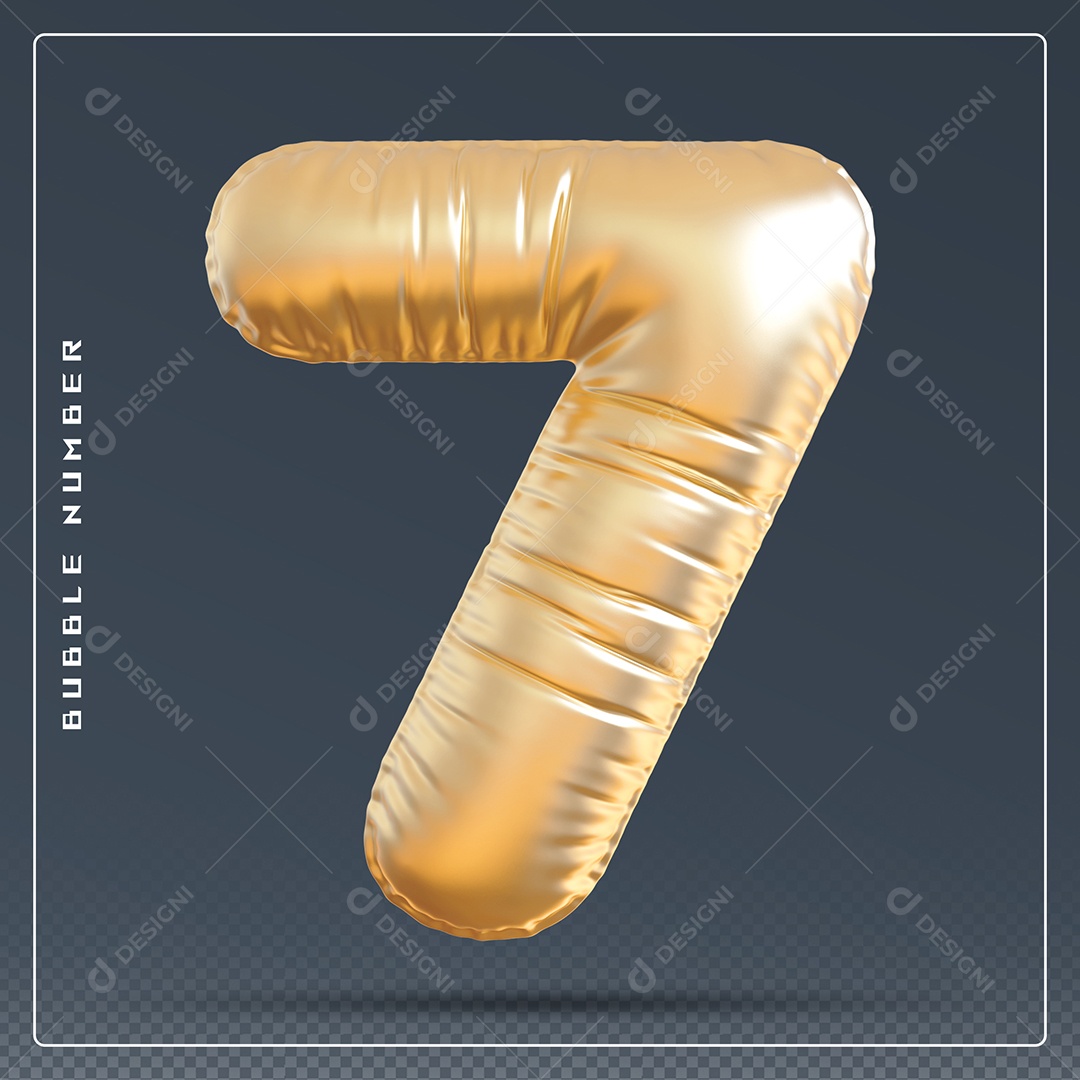 Elemento 3D Número 7 Dourado para Composição PSD
