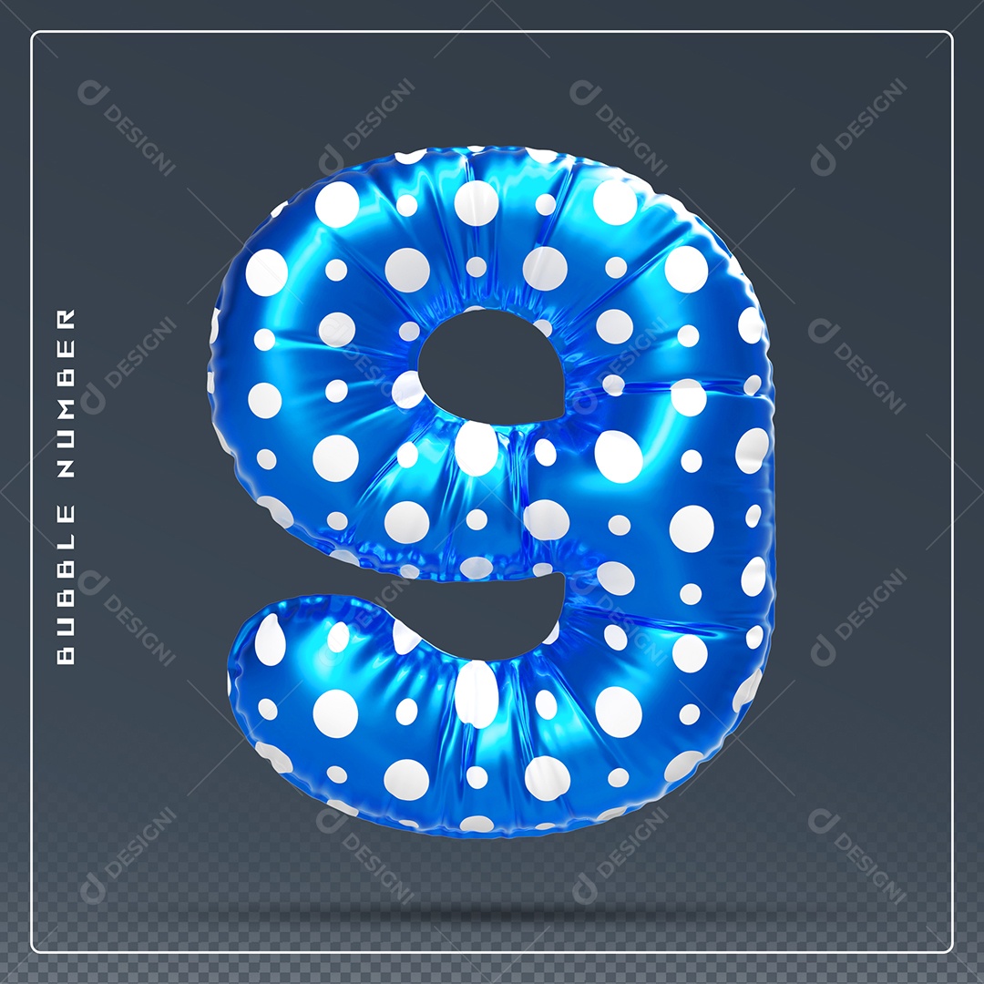 Elemento 3D Número 9 Azul E branco para Composição PSD